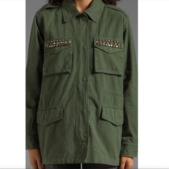 BB Dakota Tawny Stud Trim Olive Green Army Utility Cargo Jacket Military - Picture 15 of 16